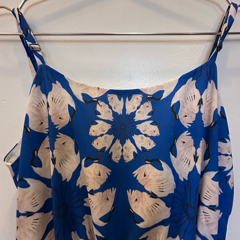 Blue and Cream Swan Pattered Women's Romper - Picture 3 of 4